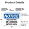 Signmission No Loafing Or Loitering In This Area OSHA Notice Sign, Aluminum, 14in W x 10in L, 2PK OS-2PACK-NS-A-1014-L-16147 - alternate 6